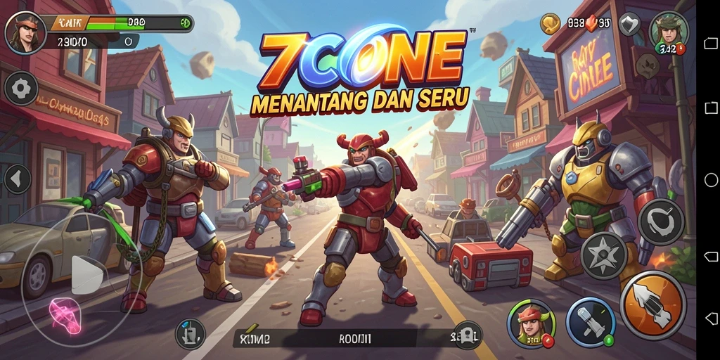 Tampilan gameplay seru dari 7CONE dengan karakter unik dan tantangan menarik.