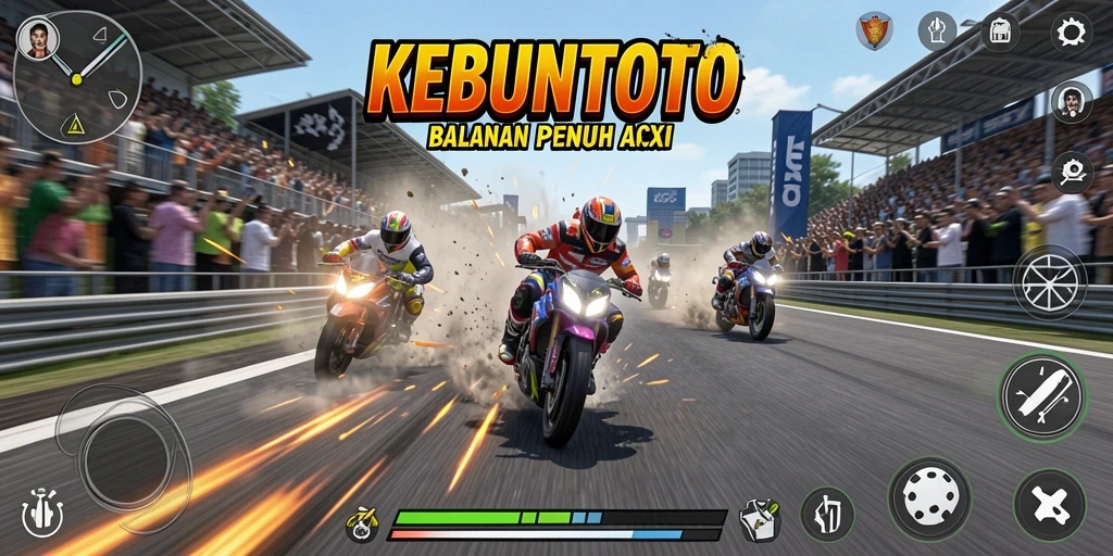 Gameplay KEBUNTOTO yang seru dan mendebarkan di jalur balapan.