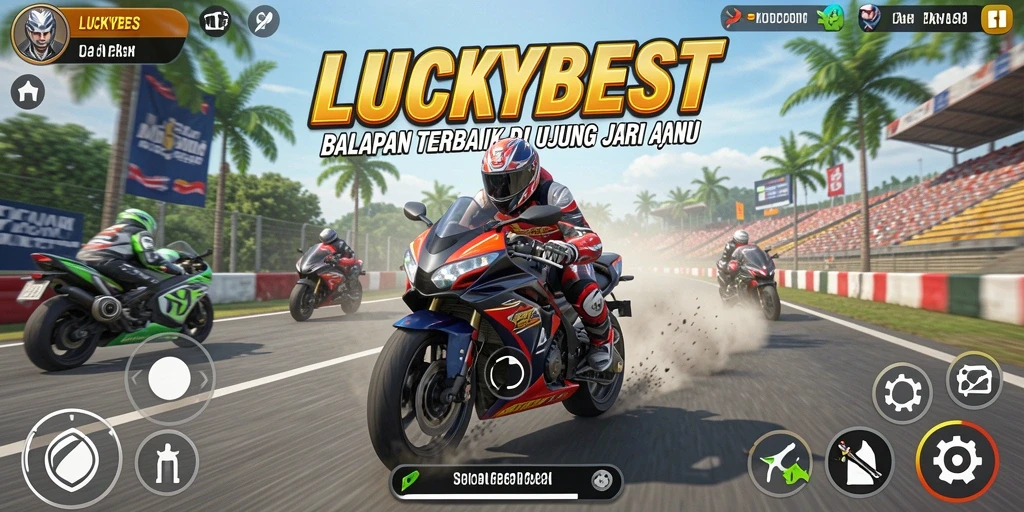 Gameplay seru di LUCKYBEST dengan balapan motor yang dinamis.