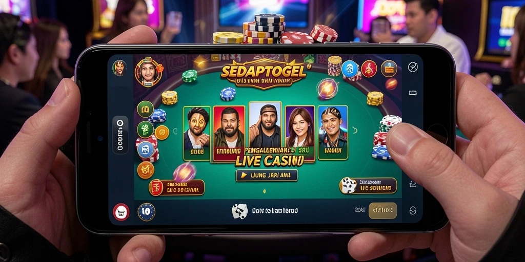Screenshot gameplay SEDAPTOGEL yang menampilkan dealer dan pemain di live casino.