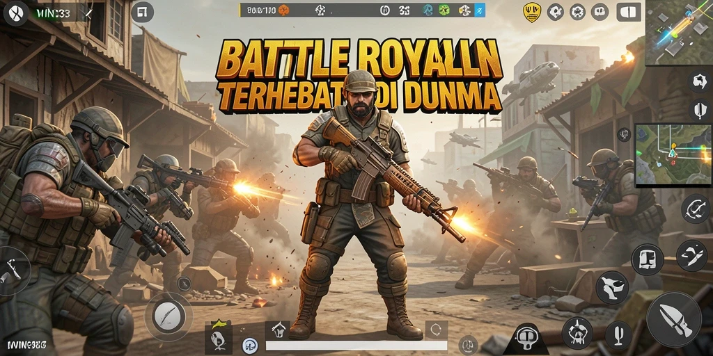 Screenshot gameplay WIN33 dengan aksi seru dalam pertarungan Battle Royale.