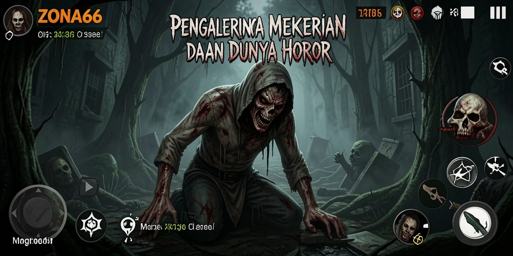 Gameplay ZONA66 dengan suasana mencekam dan penuh misteri.